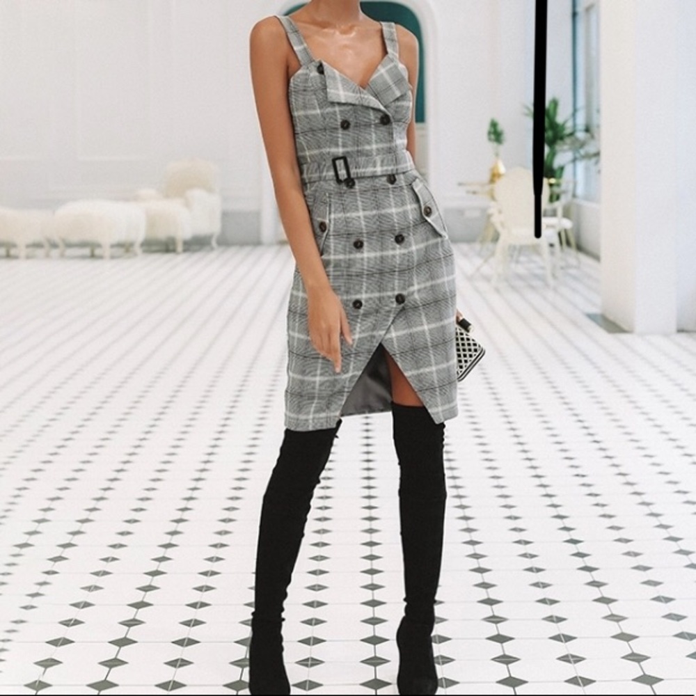 High waisted plaid dress